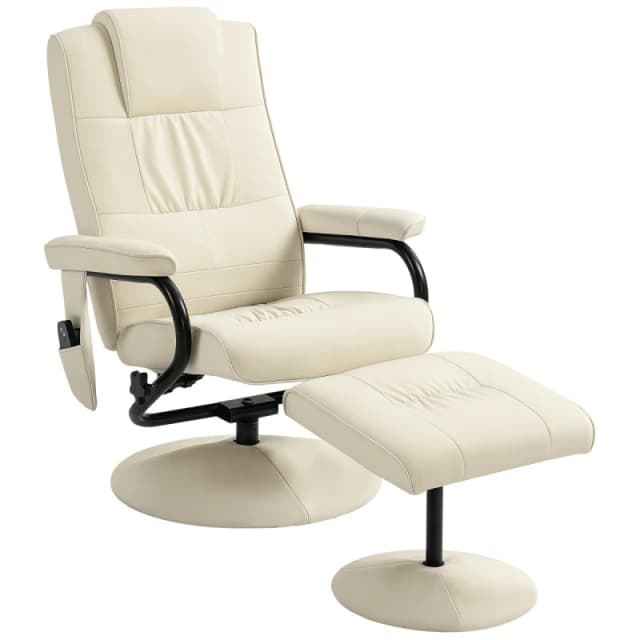 HOMCOM HOMCOM Massage Recliner Chair Cushioned Ottoman 10 Point Vibration Cream Cream One Size Unisex 5063603050358