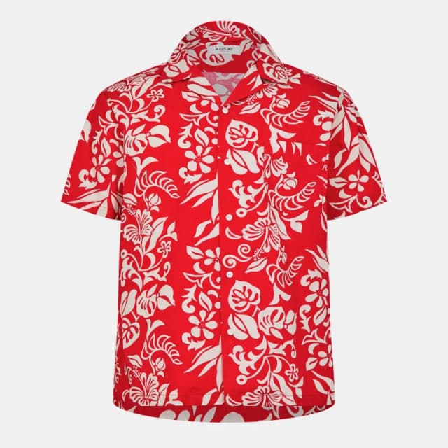Replay Mens Hawaiian Short Sleeve Patterned Shirt Red male M