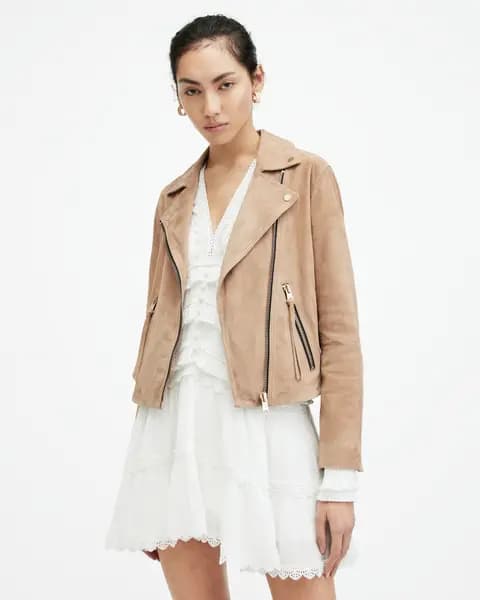 AllSaints Dalby Slim Fit Suede Biker Jacket