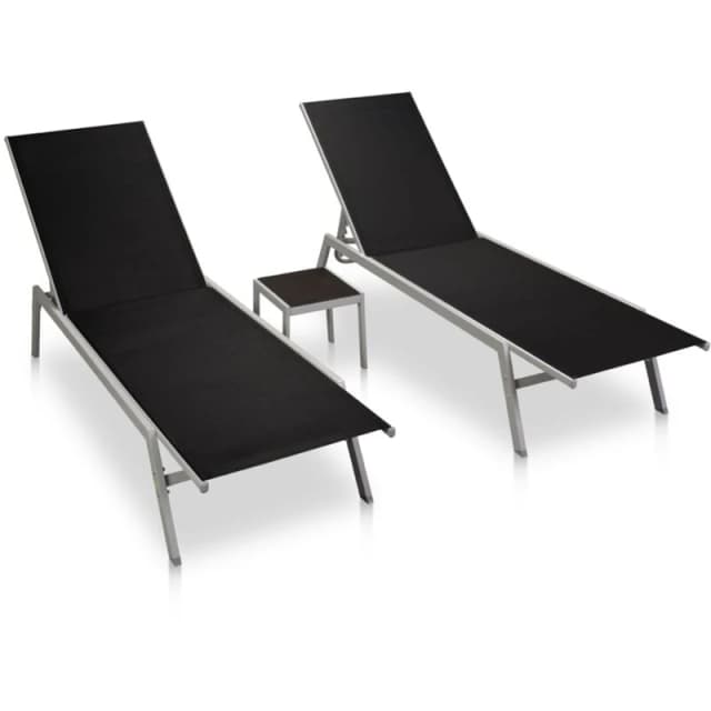 VIDAXL Sun Loungers 2 pcs with Table Steel and Textilene Black Vidaxl 8719883811024