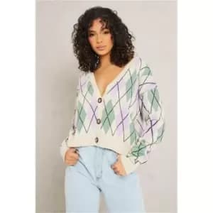 I Saw It First Lilac Argyle Cropped Button Up Cardigan - Purple