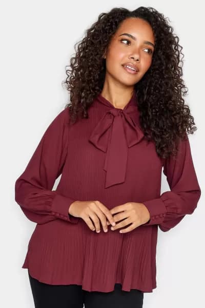 Pleated Bow Neck Blouse