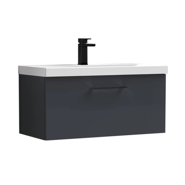Balterley 800mm Wall Hung 1 Drawer Vanity Basin Unit, Dark Grey, Black Handle in Grey Grey Unisex