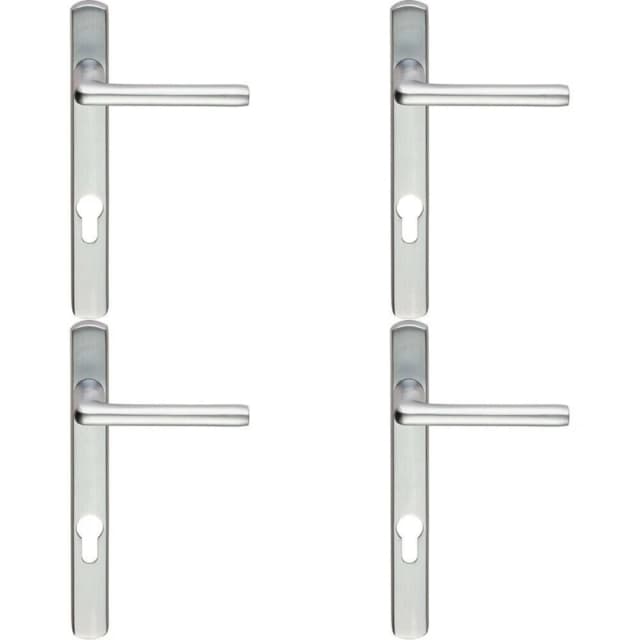 Loops 4x PAIR Straight Lever on Narrow Euro Lock Backplate 220 x 26mm Satin Chrome Multi