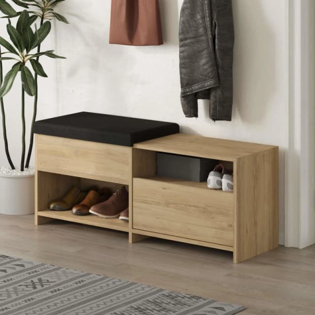 Decortie Filux' Shoe Storage Bench with Sliding Seat 1 Drop-Door Width 120cm in Natural Size: 1 Pack Natural Unisex 1 Pack