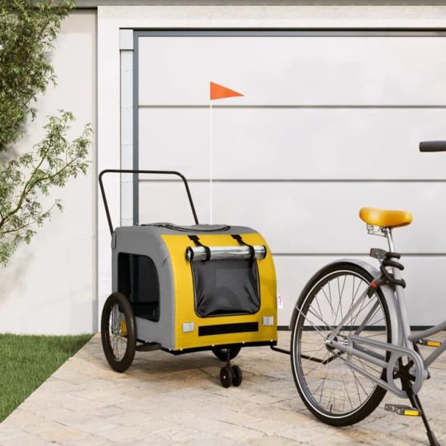 vidaXL Pet Bike Trailer Yellow and Grey Oxford Fabric and Iron, Yellow 93861