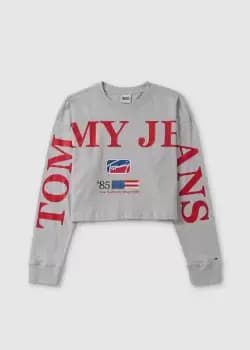 Tommy Hilfiger Womens Crop Modern T-Shirt In Silver Grey Heather