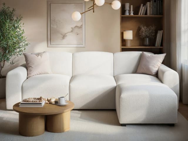 Flair Manon Boucle 3 Seater Corner Sofa in Cream Cream Unisex