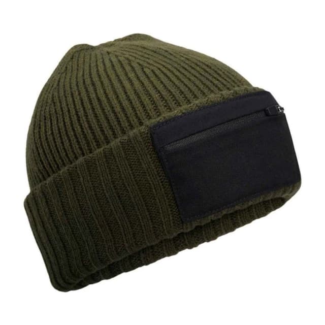Beechfield Beechfield Men Zip Patch Beanie in Dark Green Dark Green One Size Male 5063693967901