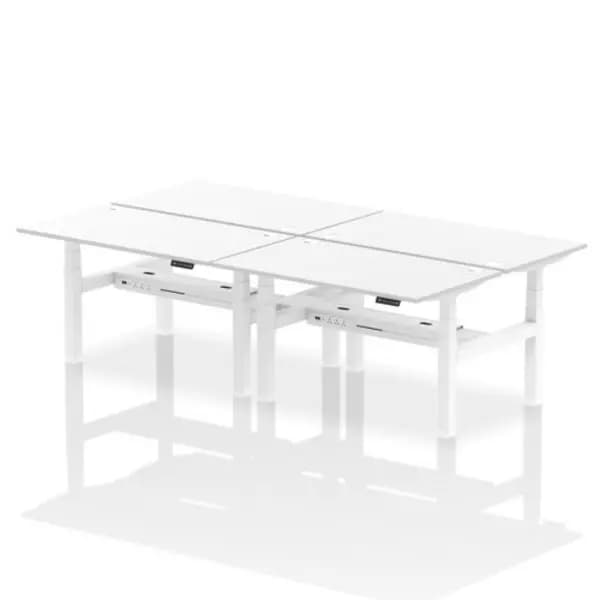 Air Air Back-to-Back 1400 x 800mm Height Adjustable 4 Person Bench Desk White Top with Cable Ports White Frame HASCP4P14800WHTW