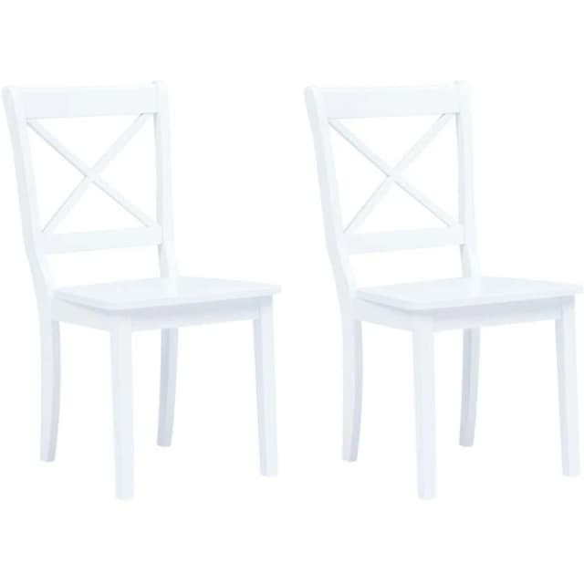 vidaXL 2x Solid Rubber Wood Dining Chairs Sturdy White Wooden Kitchen Seating