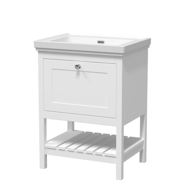 Balterley Bathroom Floor 1 Drawer Vanity & 0 Tap Hole Basin, Pure White, 630mm in White White Unisex