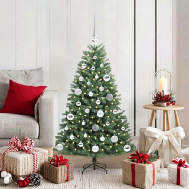 vidaXL Artificial Hinged Christmas Tree with Silver Balls Green 120cm PVC and Metal, Green 3395474