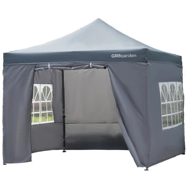 Gr8 Garden Commercial Grade Grey Pop Up Gazebo Waterproof Heavy Duty Market Stall Tent 3x3m Grey