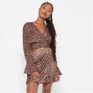 Missguided Leopard Print Satin Tie Side Mini Skirt - Brown