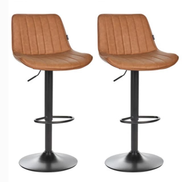 Beliani Set Of 2 Bar Chairs Dubrovnik Faux Leather Swivel Golden Brown