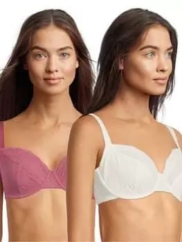 DORINA Theo 2 Pack Non Wired Padded Bra - Pink/Ivory, Pink/Ivory, Size 32D, Women