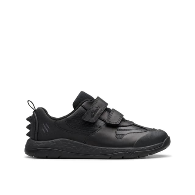 Clarks Steggy 2 Pace Kid Black Leather Trainers, Riptape, School Shoes Size: 10.5-Extra Wide Fit Black Unisex 10.5-Extra Wide Fit