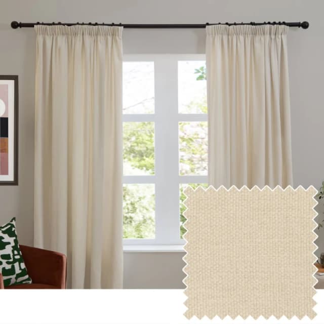 Furn Soft Chenille Blackout Pencil Pleat Curtain Pair in Ecru Size: 117cm width x 183cm drop Ecru Unisex 117cm width x 183cm drop