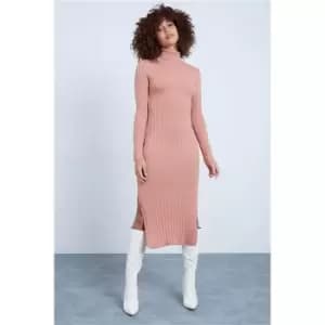 I Saw It First Rust Roll Neck Knitted Side Split Midaxi Dress - Orange