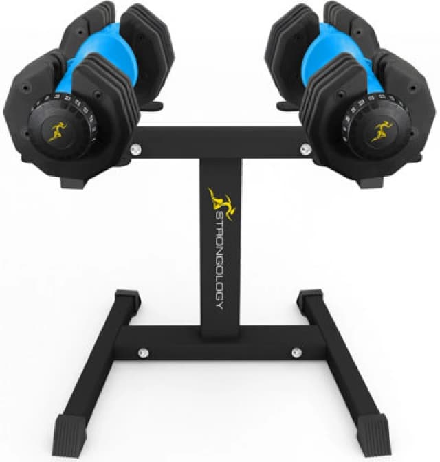 STRONGOLOGY Strongology Urban25 Blue Adjustable Dumbbell Pair with Free Durable Steel Adjustable Urban25 Dumbbell Floor Stand Stand with Urban25 Blue