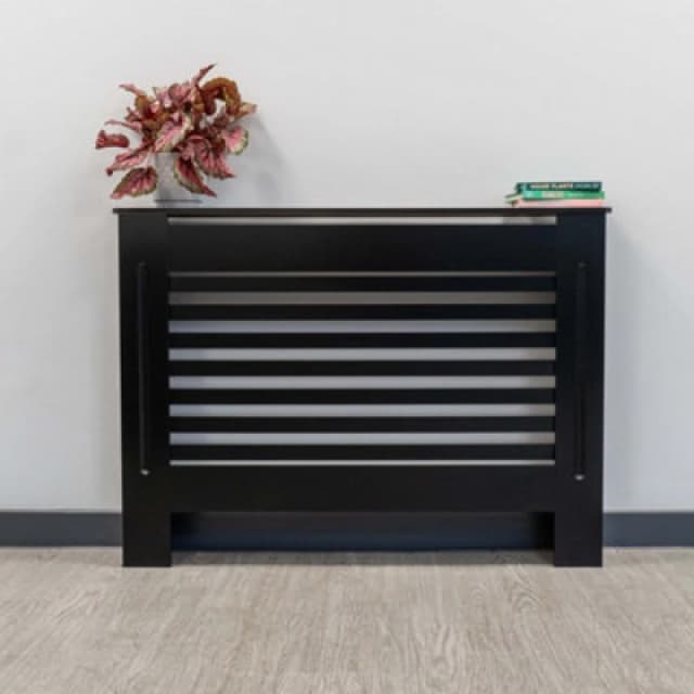 Jack Stonehouse Black Horizontal Slat Mdf Radiator Cover - Medium - 112Cm (W) X 81.5Cm (H) X 19Cm (D)