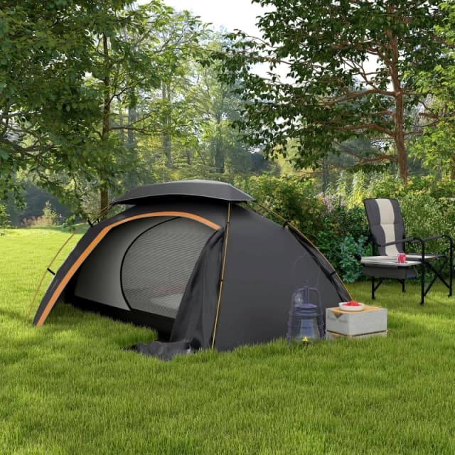 Outsunny Camping Tent Dome Tent w/ Removable Rainfly for 1-2 Man, Grey A20-418V00CG