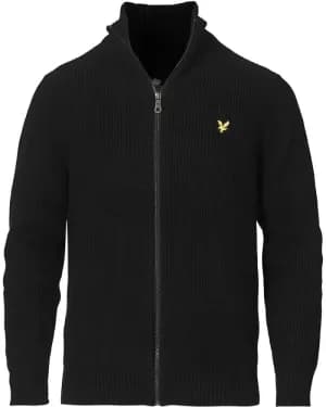 Lyle & Scott Knitted Ribbed Zip Through Cardigan - Black Size M Men