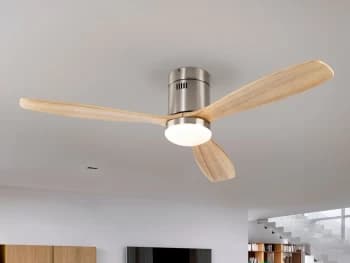 Siroco 6 Speed Ultra Quiet Ceiling Fan Satin Nickel, Wood Blades with LED Light, Remote Control, Timer & Reversible Functions