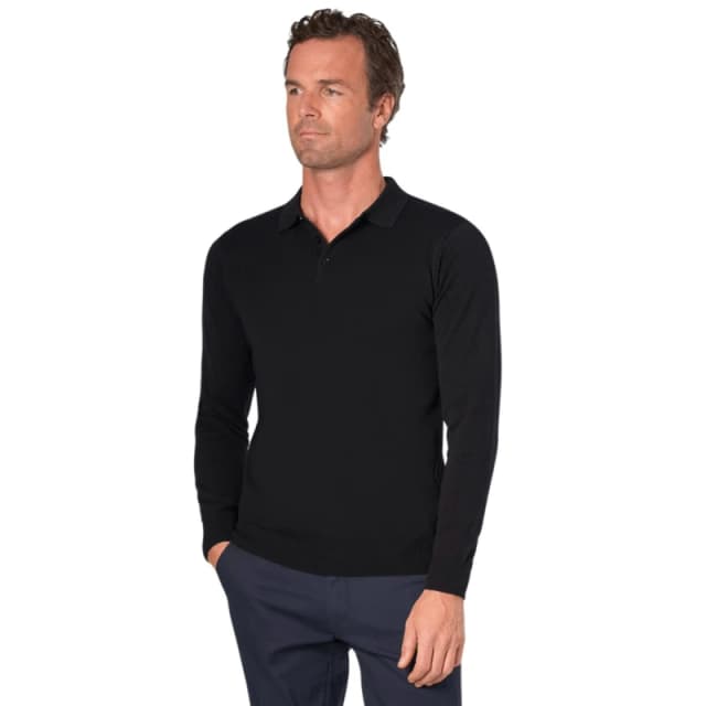 Brook Taverner Brook Taverner Men Casper Knitted Long-Sleeved Polo Shirt in Black Size: Small Black S Male 5063238657960