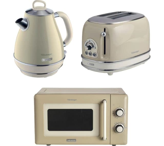 ARIETE Vintage ARPK58 Microwave, Jug Kettle & 2-Slice Toaster Bundle - Cream 5016368010174