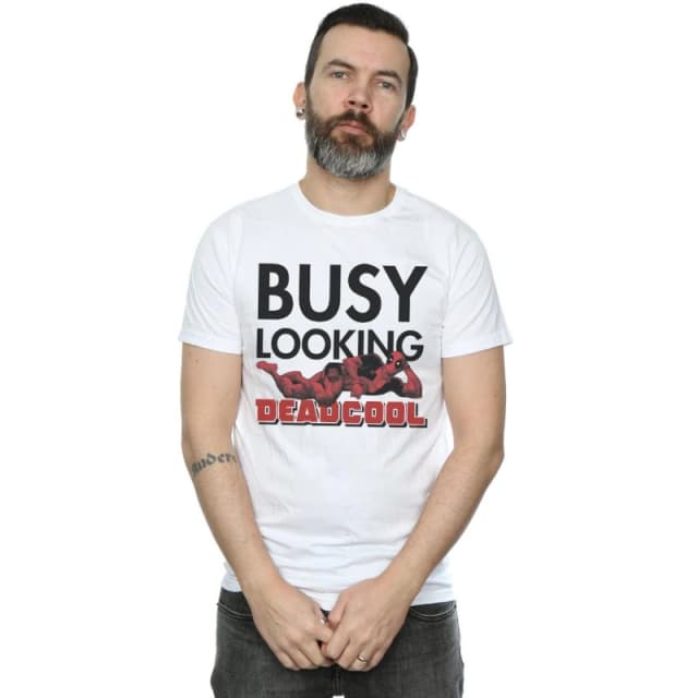 Marvel Marvel Men Deadpool Busy Looking Deadcool T-Shirt in White Size: Small White S Male 5059308631299