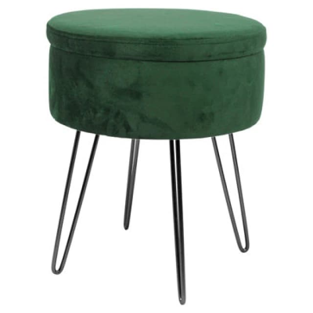 Harbour Housewares Velvet Storage Footstool - Round Modern Dressing Table Footstool Vanity Seat Chair - 45 X 36Cm - Green/black