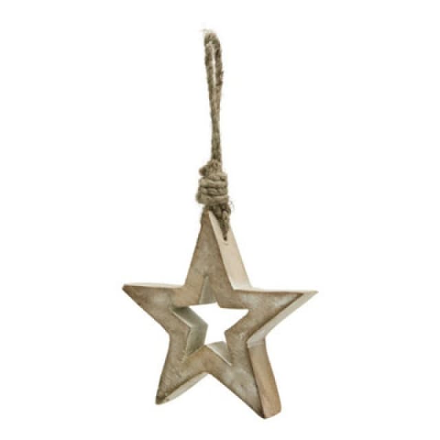 Hill Interiors White Wash Collection Small Hanging Star Decoration - Wood - L1 X W10 X H10 Cm - Brown