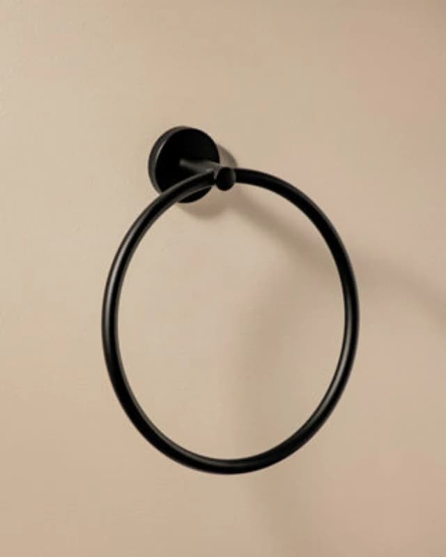 Cosmic Towel Ring, 20Cm, Matt Black, Adhesive Or Screw-In, Hidden Fixings, Anti-Corrosion, Start Collection