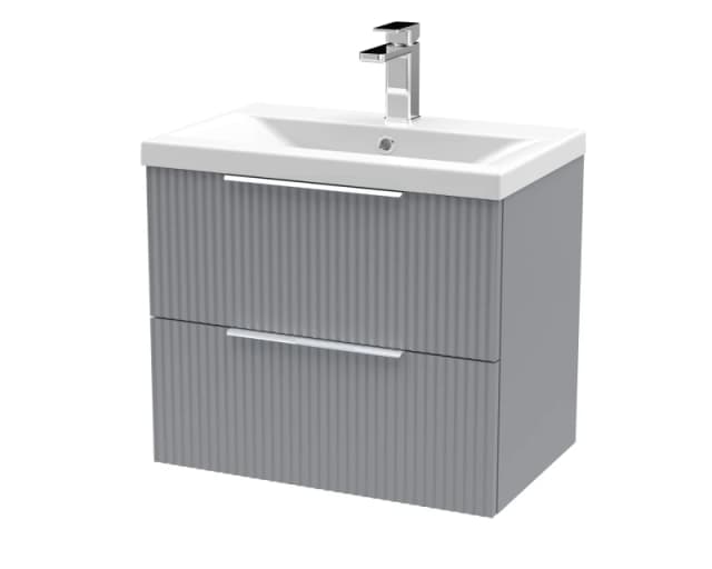 Balterley Fluted Wall Hung 2 Drawer Vanity Basin Unit & Basin 600mm - Satin Grey Grey Unisex