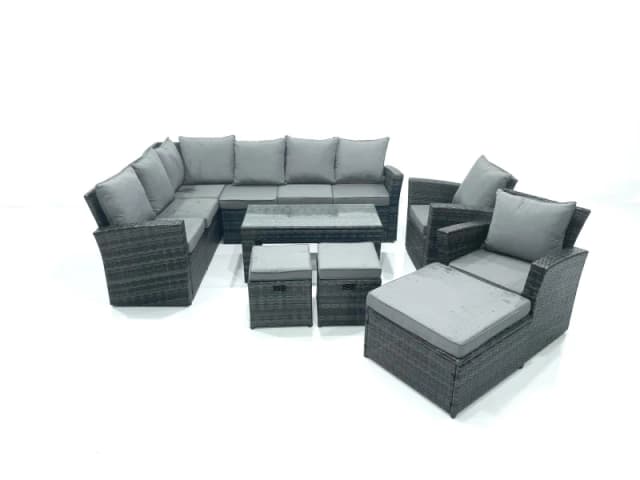 Fimous 11 Seat Rattan Garden Furniture Corner Sofa Set Outdoor Patio Sofa Chair Table Set in Dark Grey Dark Grey Unisex