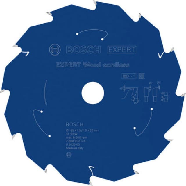 Bosch Expert Wood Cordless Circular Saw Blade 165 X 1.5/1 X 20 mm T12 2608902148