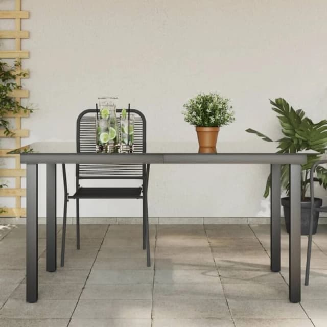 vidaXL Garden Dining Table Glass Aluminium 150x90x74cm Black Outdoor Patio
