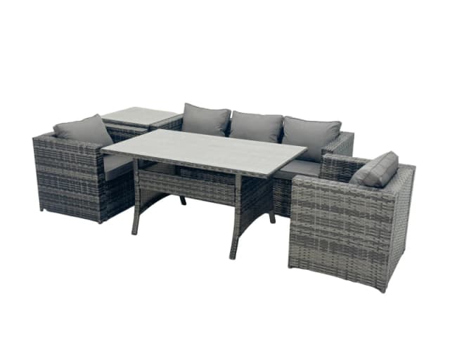 Fimous Outdoor Dining Table Sofa Set with Side Table Dark Grey Mixed Dark Grey Unisex