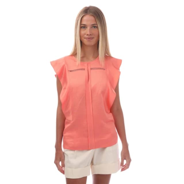 Boss Bileina Flutter Sleeve Blouse Coral female 8