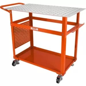 VEVOR Welding Table 36'' x 24'', 600lbs Load Capacity Steel Welding Workbench Table on Wheels, Portable Work Bench with Double-layer Storage Board,