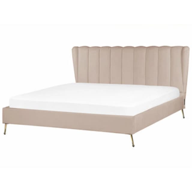 Beliani Bed Velvet Miribel 180 X 200 Cm (Eu Super King) Taupe