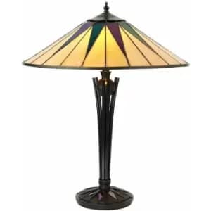 Tiffany Glass Table Lamp Light Black Iridescent & Rich Cream Round Shade i00184