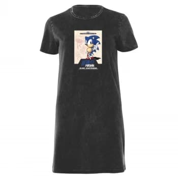Sega Sonic Womens T-Shirt Dress - Black Acid Wash - L - Black Acid Wash