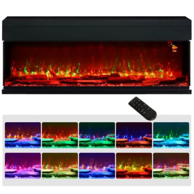 Homcom 127Cm Electric Fireplace Recessed, Insert, Wall Mount, Freestanding, Black 820-425V70BK