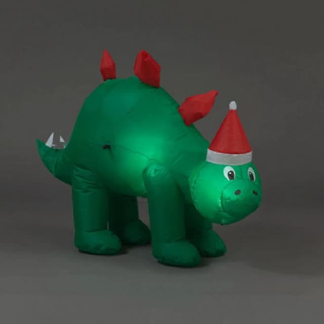Snowtime Inflatable Christmas Green Glowing Dinosaur - 107Cm Tall With Warm White Lights