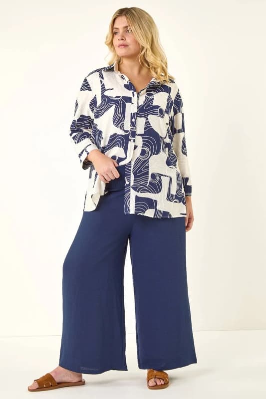 Roman Womens Curve Textured Geometric Shirt in Navy Size: 16 Navy Female 16