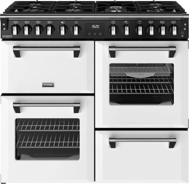 Stoves Richmond Deluxe 100DF 100cm wide Dual Fuel Range Cooker with Gas Hob - Ice White - A Rated