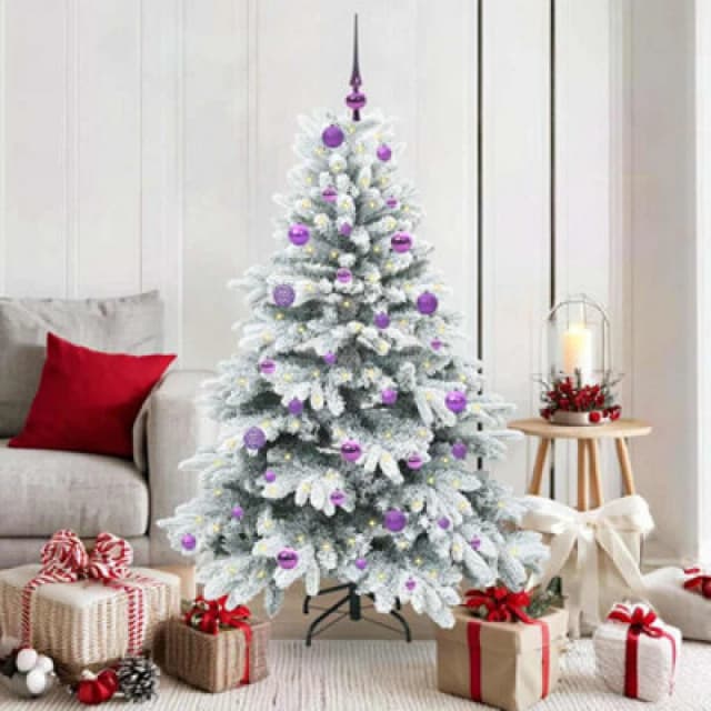 vidaXL Artificial Christmas Tree with 150 LEDs, Lilac Balls Snow Flocked Green 150cm PE and PVC, Green 3397607